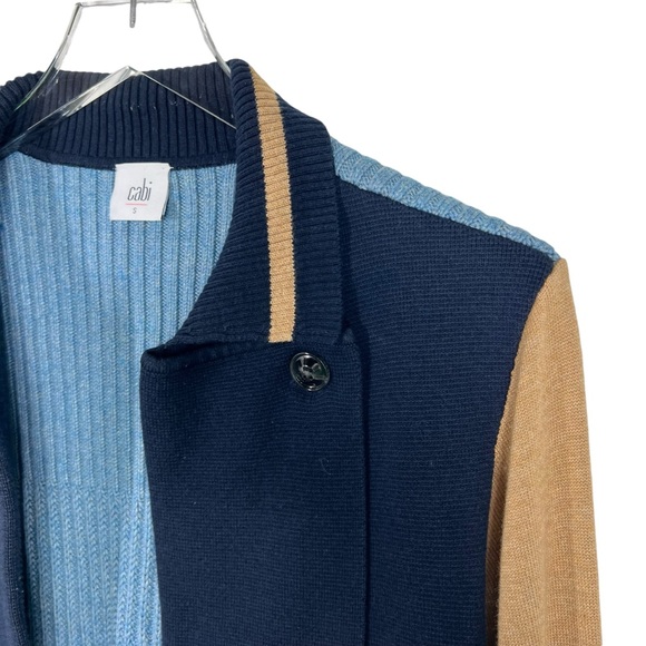 CABI #3703 Turn Back Color Block Open Collared Sweater Cardigan Size Small - Picture 2 of 6